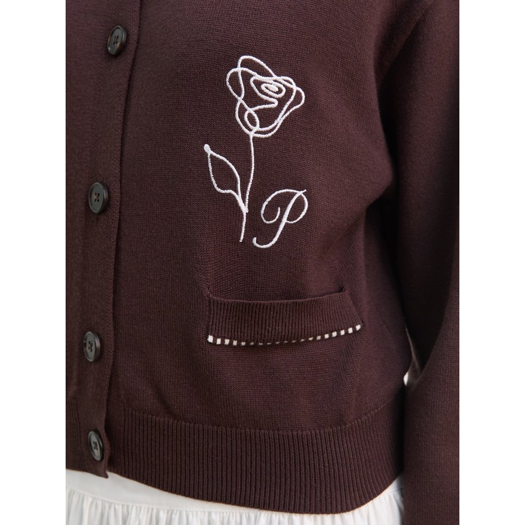 [Pomelo] เสื้อคาร์ดิแกนพิมพ์ลายดอกกุหลาบ / Rose Print Cardigan — صورة 4
