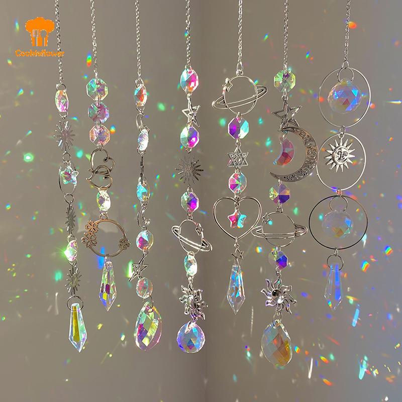 CKFR แขวนจี้คริสตัล Garden Suncatcher กระดิ่งลม Rainbow Prism คริสตัลสําหรับตกแต่งหน้าต่าง
