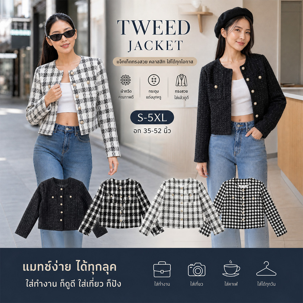 เสื้อคลุม ลายสก็อต รุ่นกระดุมมุก มีไซส์ S-5XL มีกระเป๋าหน้า มีซับใน ทรงสวย แมตช์ง่าย สไตล์เกาหลี เรียบหรูดูแพง
