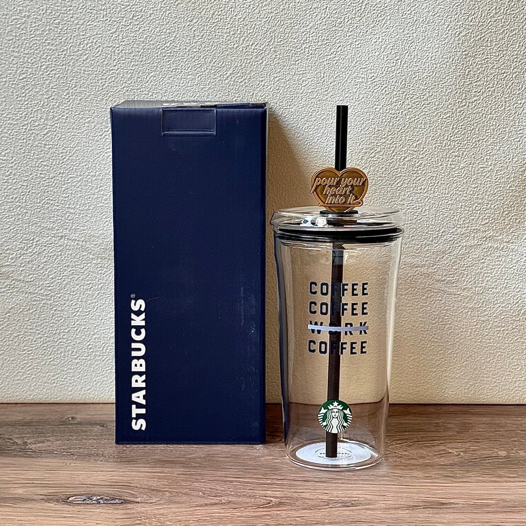 [ของแท้] Starbucks Cup Denim Star Coffee Fun Icon Glass Straw Cup High-value Men Women Desktop Coffe