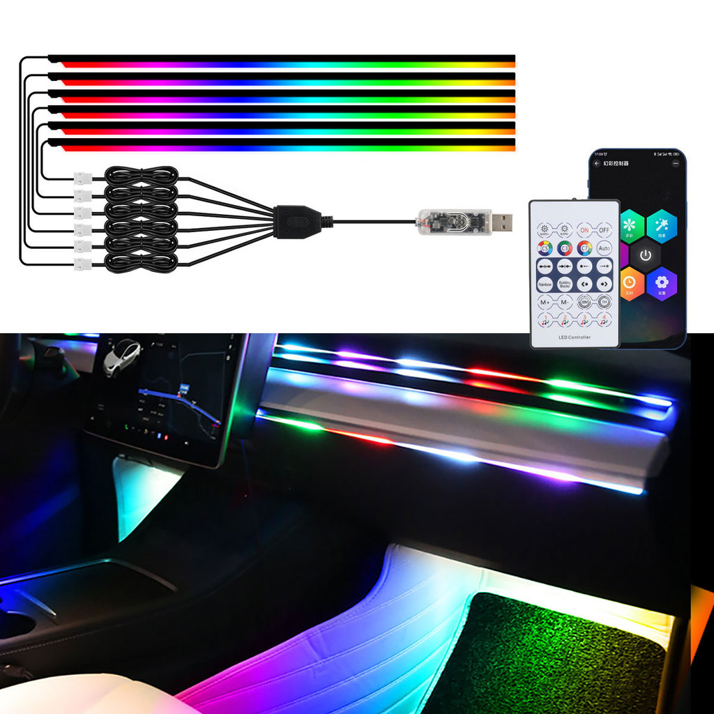 3 ควบคุมอะคริลิครถ LED ภายใน Ambient Light ซ่อนไฟตกแต่ง App Symphony น้ําไหลดัดแปลง Light Bar 2026.7