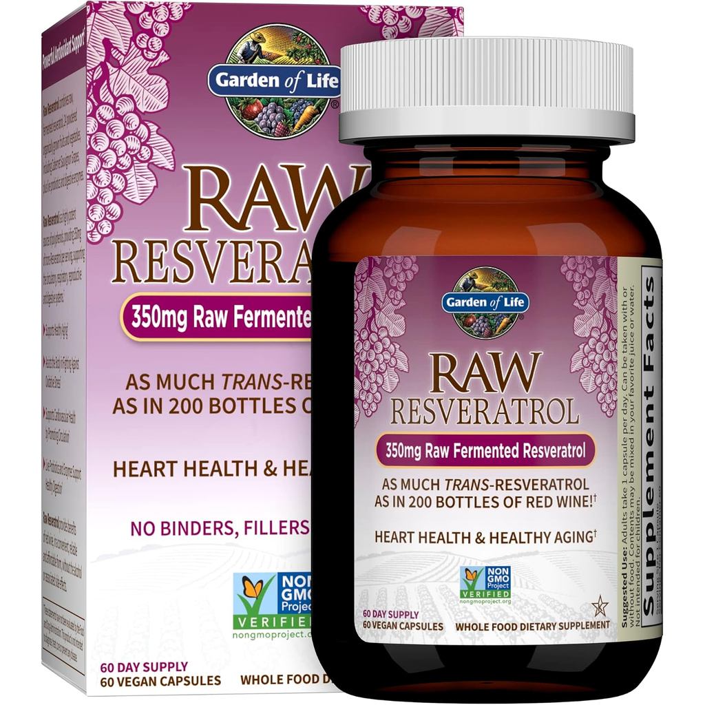 GardenofLife Heart Vitality Resveratrol-Powerful Antioxidant บรรจุ 350 มก. หมักดั้งเดิม Reverse Resv