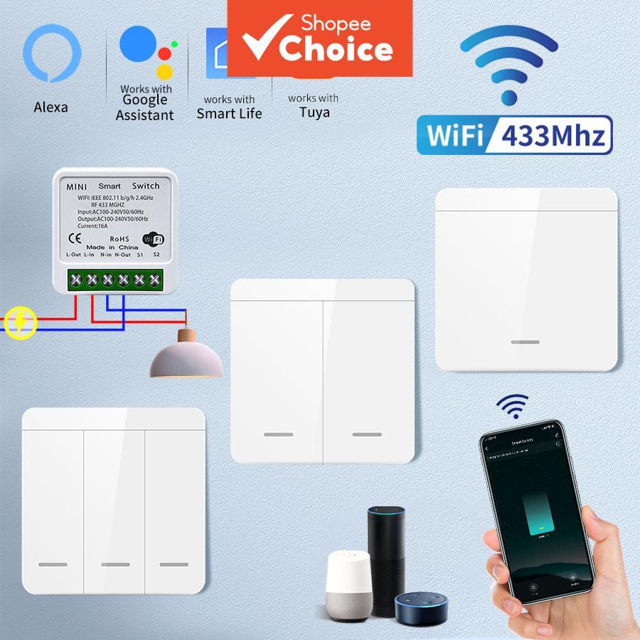 สวิตช์อัจฉริยะ AXUS ทํางานร่วมกับ Alexa Google Home Alice Tuya ใช้ WiFi ไร้สาย RF433MHz ควบคุมไฟผ่านแอป Smart Life หรือใช้เสียง ควบคุมได้ 1 ชิ้น