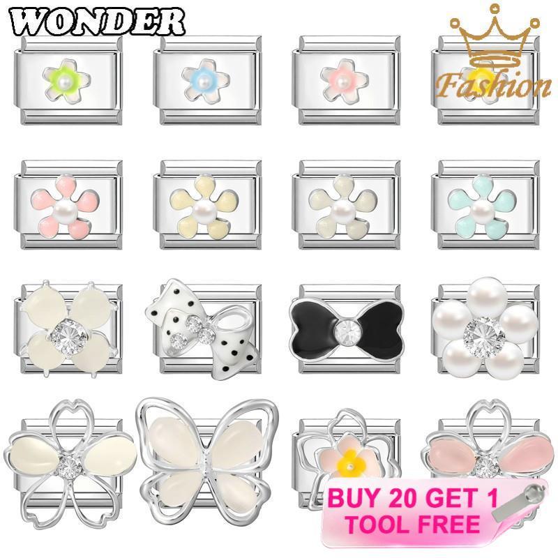 ดอกไม้มุกอิตาเลี่ยนสร้อยข้อมือ Charm Fit 9 มม.สร้อยข้อมือสแตนเลสเครื่องประดับทําอุปกรณ์เสริม DIY Retro บุคลิกภาพโมดูลสร้อยข้อมือ