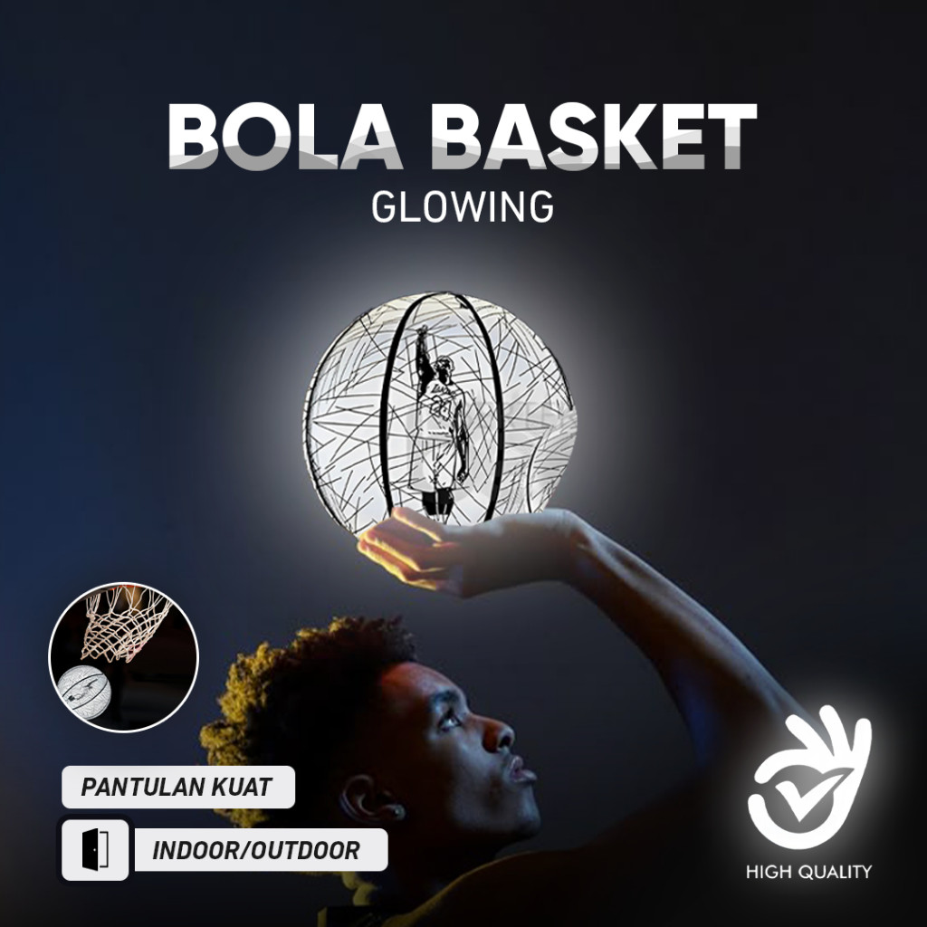 GLOWING GUARD Basketball WHITE GLOW BALL SINAR Basketball - White Glow Size 7