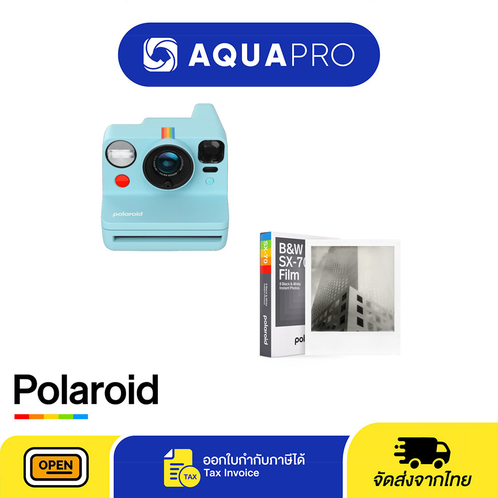 Polaroid Now+ Generation 3 Arctic Blue สีฟ้า+Polaroid B&W Film I-Type Instant Film ฟิล์มโพลารอยด์ขาว