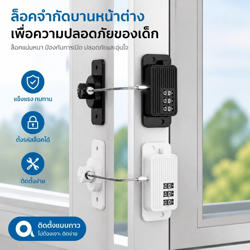 พร้อมส่ ล็อคประตูตู้เย็น สายเคเบิลล็อคประตู หน้าต่าง เพื่อความปลอดภัยสำหรับเด็ก ด้วยรหัสผ่าน