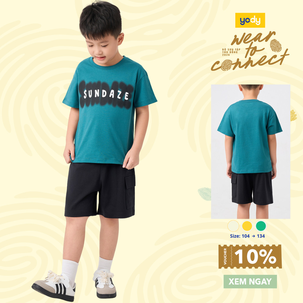 YODY ชุดเครื่องแต่งกายเด็กผู้ชาย เสื้อยืดและกางเกง Ovesize Form พิมพ์ลายหน้าอกเต็ม BCST26S004
