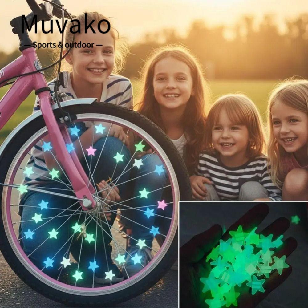 MUVAKO 36 ชิ้นจักรยานเด็ก Spoke ลูกปัด,จุกนมล้อดาวสะท้อนแสงทนสภาพอากาศ,เรืองแสงสร้างสรรค์ใน Dark Bik