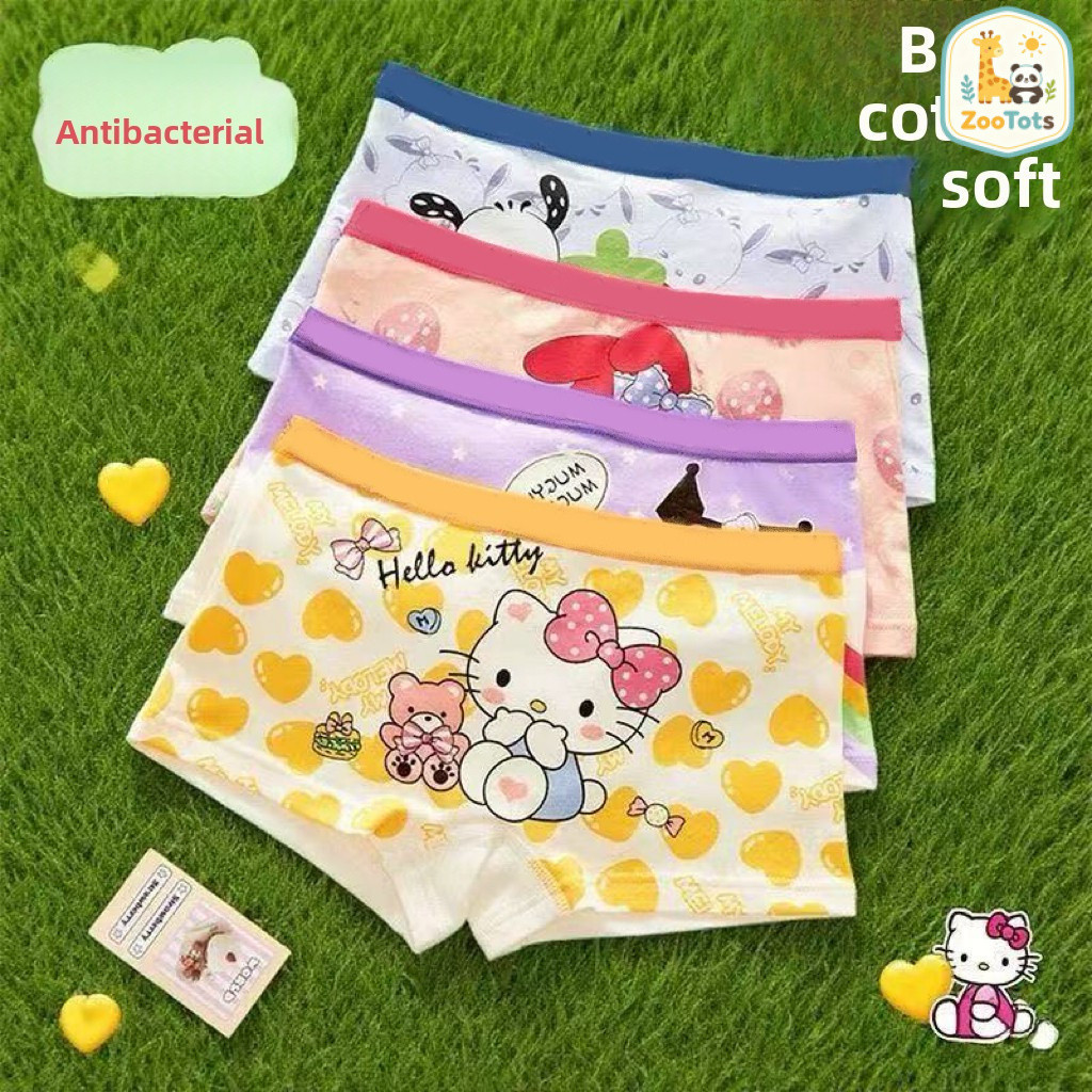【สต็อกกรุงเทพ ส่งถึงวันถัดไป】ชุดชั้นในเด็กผู้หญิง 4 ชิ้น ลายการ์ตูนน่ารัก ผ้าฝ้ายระบายอากาศ เซ็ตคุ้มค่า