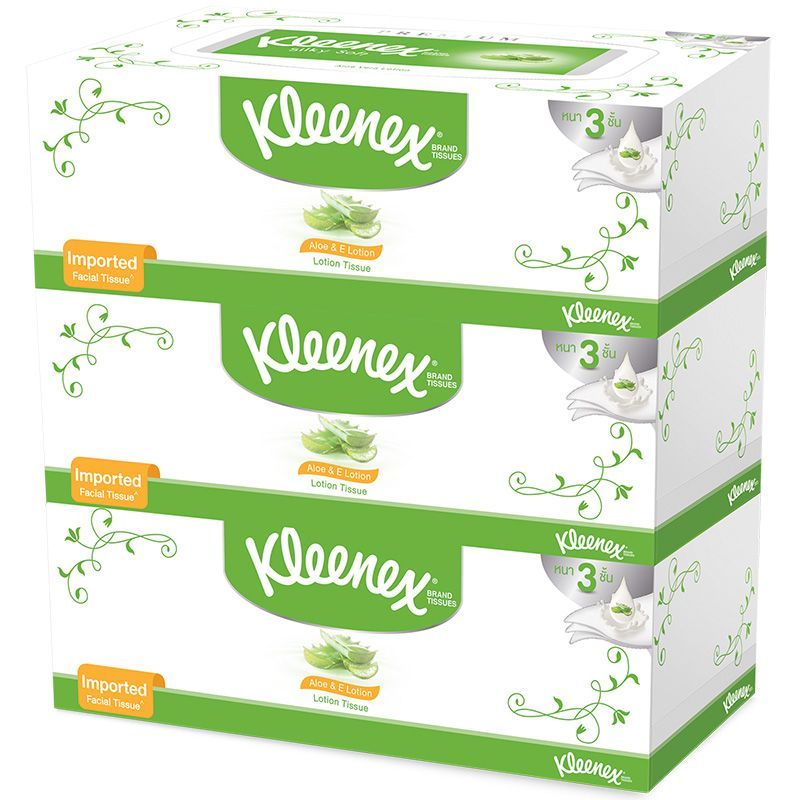 คลีเน็กซ์อโลแอนด์อีกระดาษเช็ดหน้า 80แผ่น แพค 3 Kleenex Aloe and E Facial Tissue 80sheets Pack 3