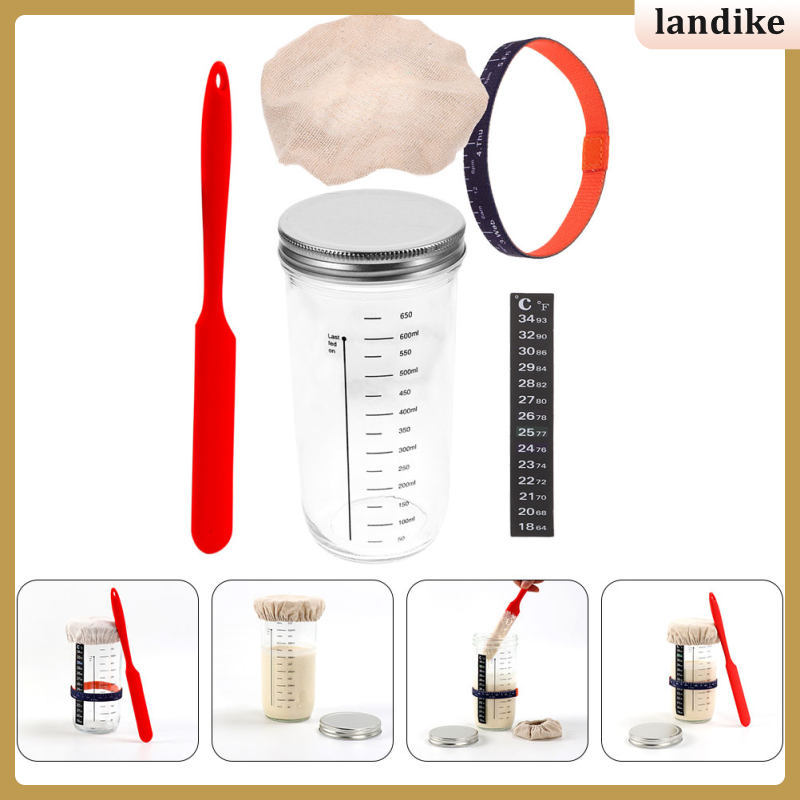 1 ชุด Sourdough Starter Glass Jar Kit ปากกว้าง Sourdough Starter Jar พร้อมไม้พายขวดแก้ว landike