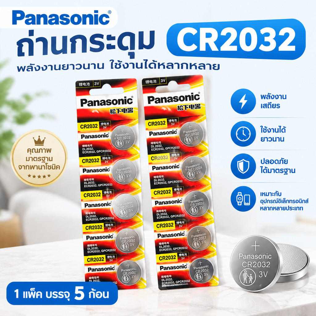 แท้คุณภาพ 1แผงมี5ก้อน แบตเตอรี่ลิฟต์ Panasonic/Panasonic CR2032  2032 แบตเตอรี่การ์ด 3V 5 ชิ้นต่อบอร