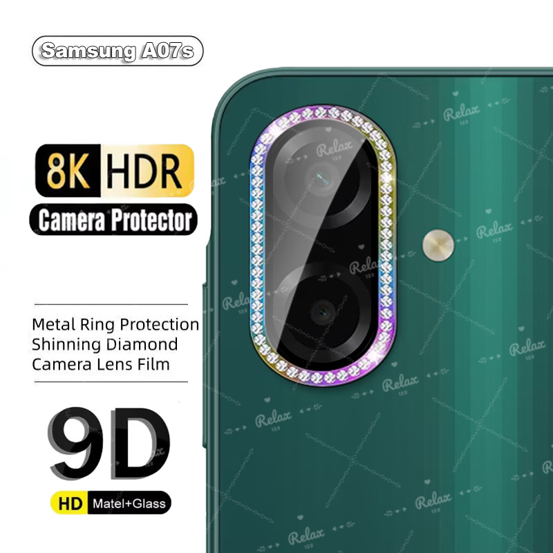 SAMSUNG สําหรับSamsung A07s 4G Max HD Glitterเพชรโลหะแหวนกล้องกระจกเลนส์สําหรับSAMSUNG Galaxy A07s 0