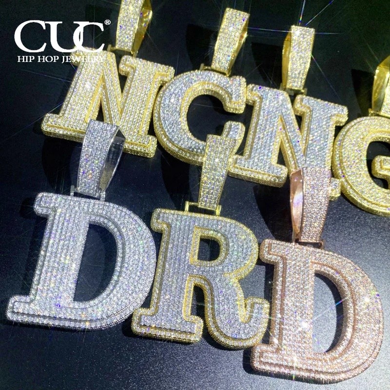 Custom Double Layer จี้ตัวอักษรเดี่ยว Iced Out CZ Zircon Hip Hop สร้อยคอสําหรับผู้ชายผู้หญิงเครื่องป