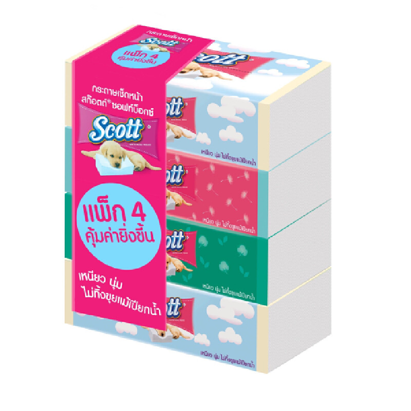 SCOTT กระดาษเช็ดหน้า SOFT BOX 110 แผ่น/ห่อ (แพ็ค 4 ห่อ)