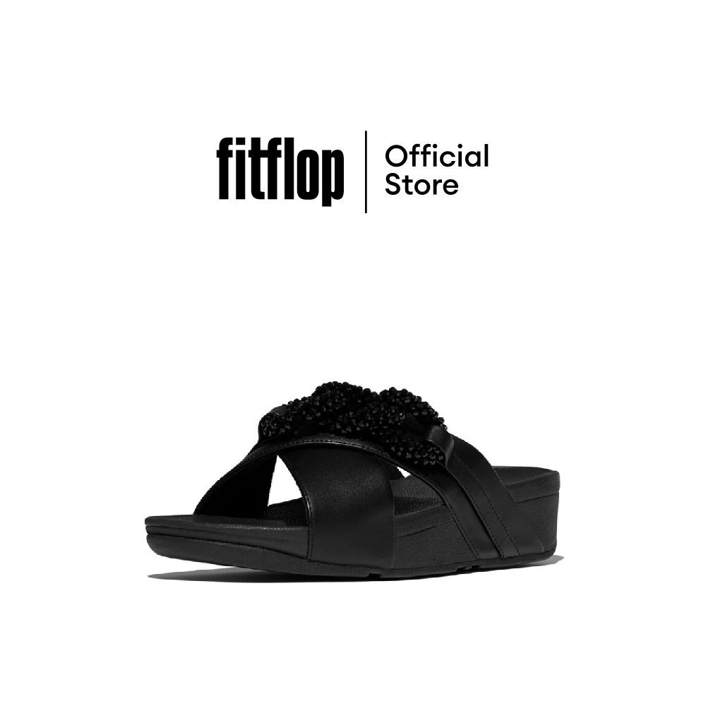 FITFLOP LULU BEADED-CHAIN CROSS SLIDES รองเท้าแตะผู้หญิง รุ่น E6G-001 สี BLACK
