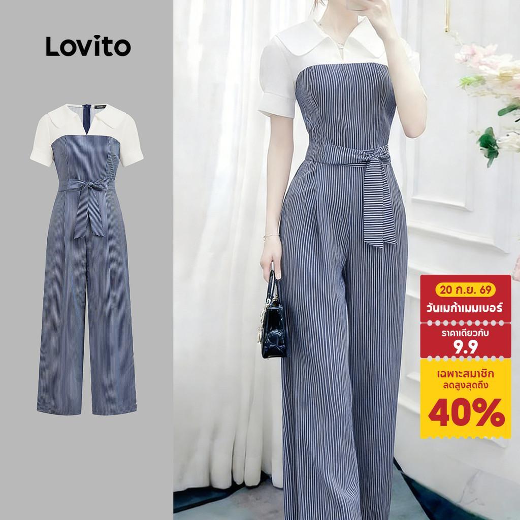 Lovito สง่างาม จั๊มสูทผู้หญิงผูกเชือกสําหรับฤดูใบไม้ผลิ/ฤดูร้อน LK2EDD100