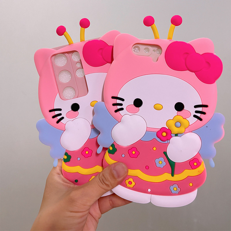 การ์ตูน 3D Hello Kitty ดอกไม้ Bee สําหรับ Redmi หมายเหตุ 14 13 Pro Plus 12 11 10 9 Pro 12S 11s 10s 9s Xiaomi Redmi 13X 14C 13 12 13C 4G 5G 12C TPU ฝาครอบโทรศัพท์กรณี