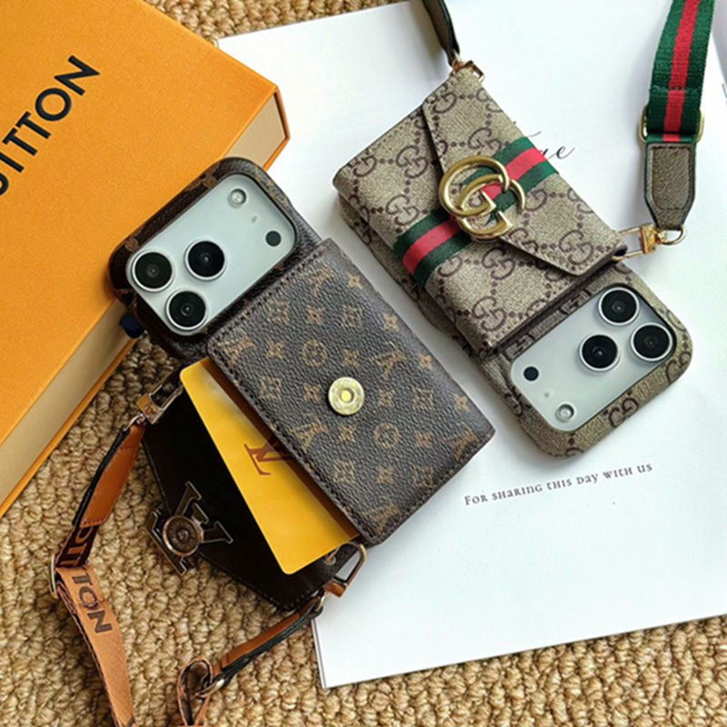 แบรนด์หรูแฟชั่นCrossbodyสร้อยคอ LanyardสําหรับiPhone 17 Pro Max 11 12 13 14 15 16 Pro Max 16 Plusกันกระแทกช่องใส่การ์ดกระเป๋าสตางค์กรณี