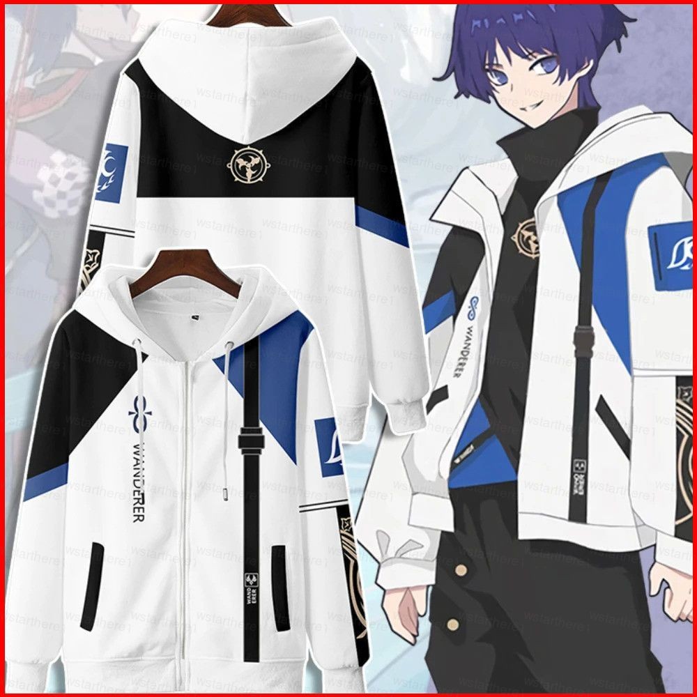 NS1 เสื้อโค้ทซิป Hoodie แบบ Wanderer จาก Genshin Impact พร้อมไซส์ Plus