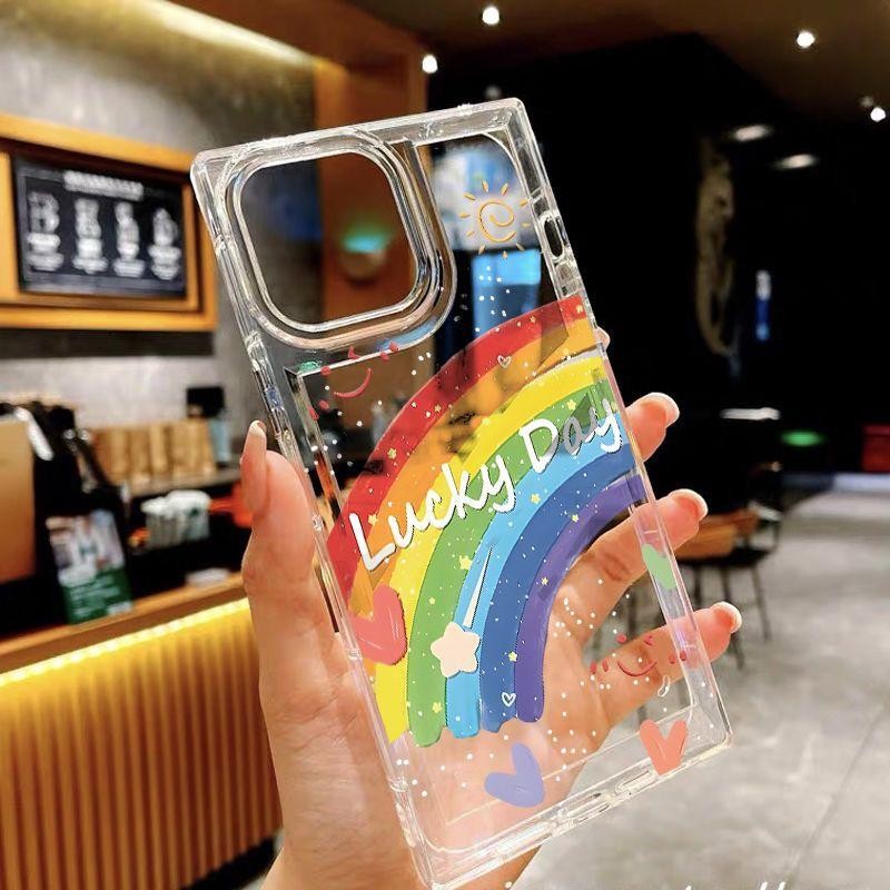 Rainbow Heart เคสโทรศัพท์ iPhone เหมาะสําหรับ iPhone 16 Pro Max/15/14 Pro Max/13 Pro Max/12 Pro Max/