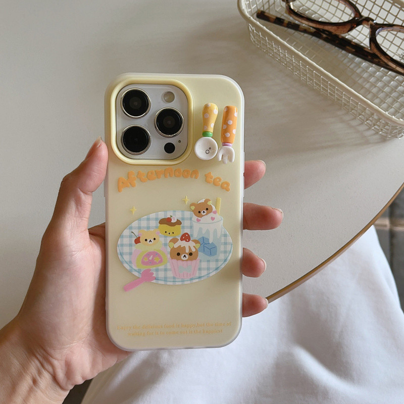 การ์ตูนขนมหมี 2-in-1 jelly hard Case สําหรับ iPhone 11 12 13 14 15 16 17 Pro Max Plus Air 16E ปลอกป้