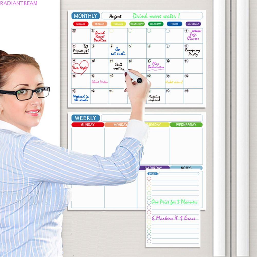 RADIANTBEAM สติ๊กเกอร์ติดตู้เย็นไวท์บอร์ด To Do List A3 Magnetic Work Plan Month Planner