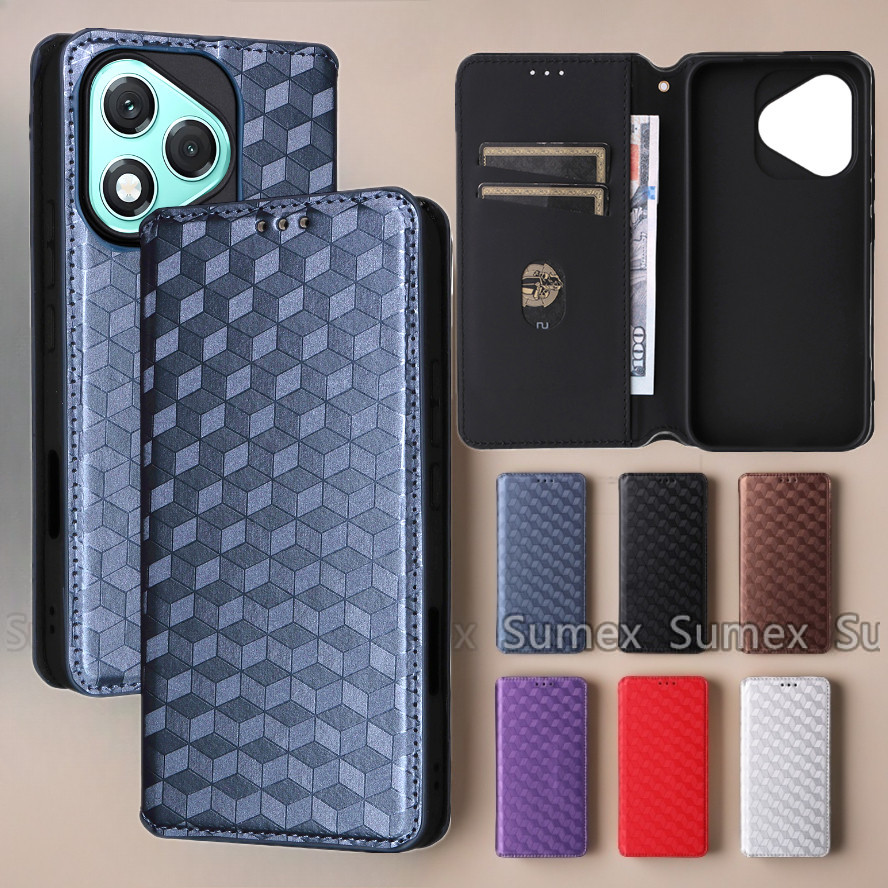 สําหรับ Honor 400 Lite 5G Lattice แม่เหล็กหนังฝาครอบโทรศัพท์ Stand Holder Card Slot กระเป๋าสตางค์ปลอ