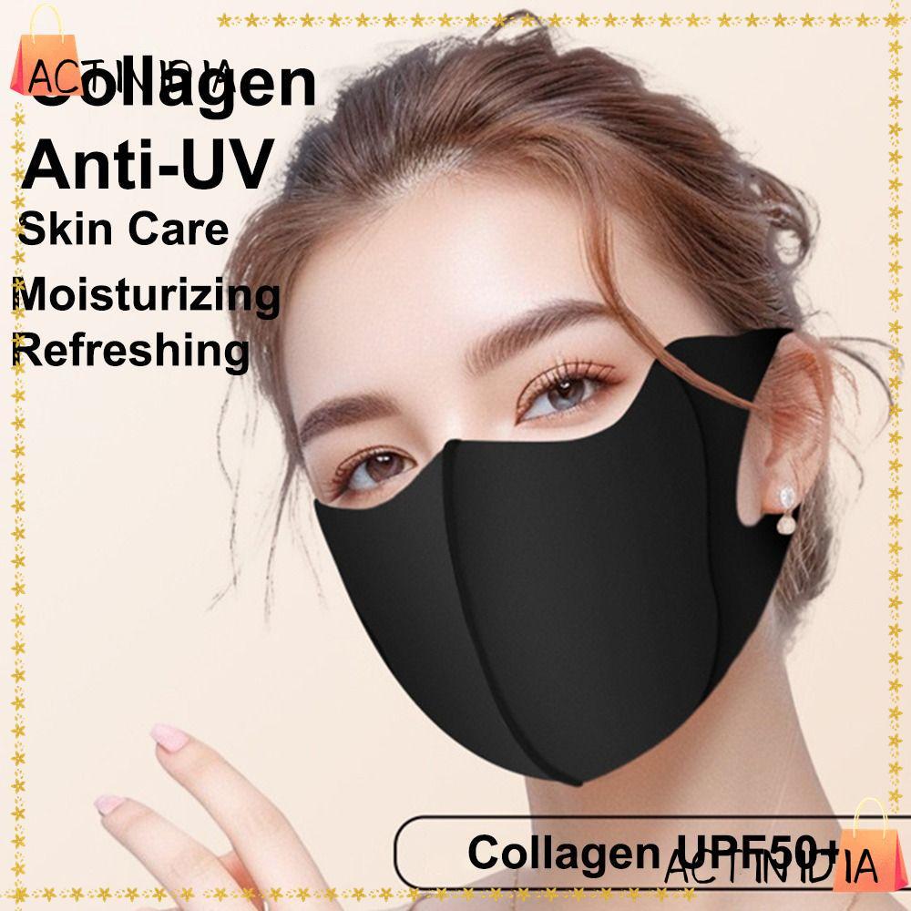 Actinidia แผ่นป้องกันแสงแดดหน้า ผ้าไหมน้ำแข็ง UPF50+, ฟื้นฟูผิวด้วยคอลลาเจน และสารกันแดด hydrating g