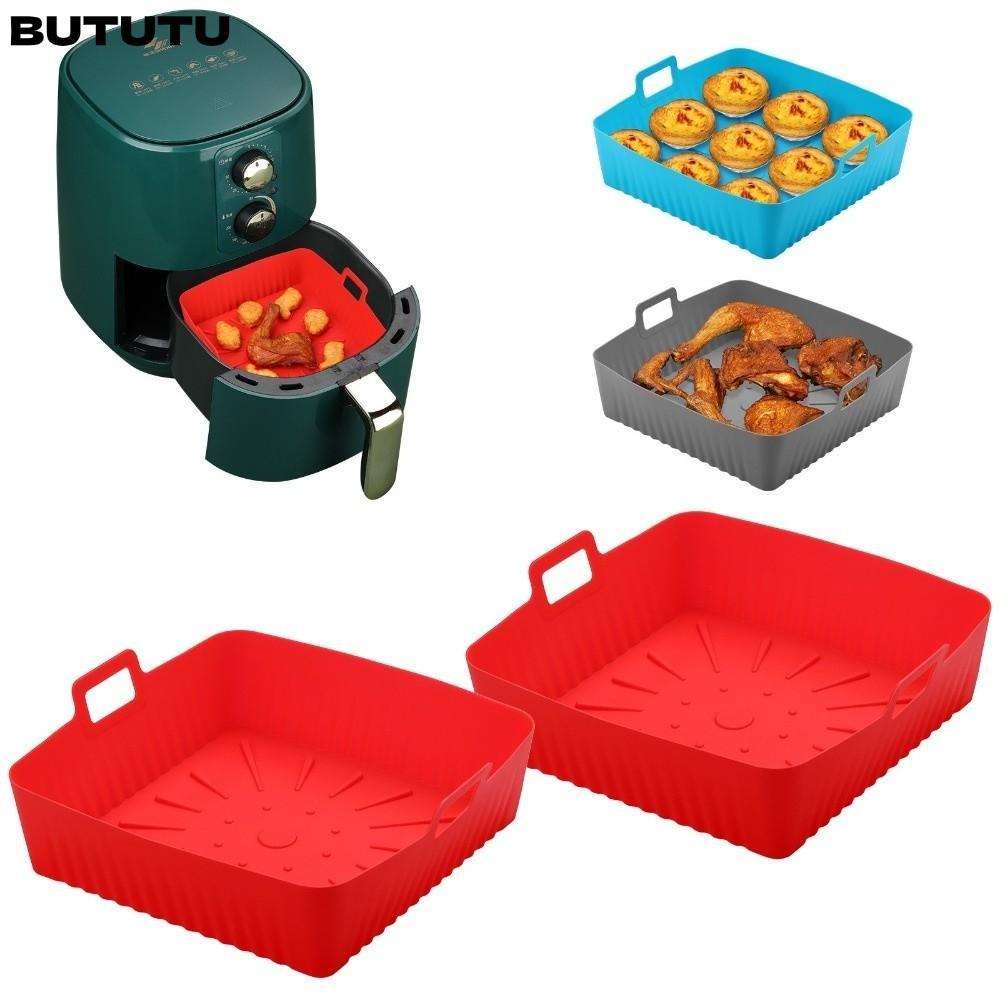 BUTU ถาดอบ, นํากลับมาใช้ใหม่ได้พร้อมที่จับ Air Fryer Liners, 9 "ขนาดใหญ่ทนความร้อนซิลิโคน Air Fryer 