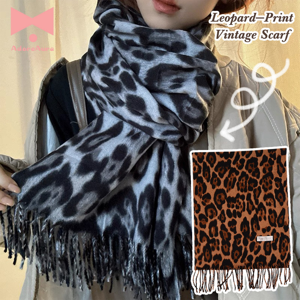 [แฟชั่น]ผ้าพันคอลายเสือดาวสไตล์ย้อนยุค โพลีเอสเตอร์น้ำหนักเบา อุ่นสบายในฤดูหนาว