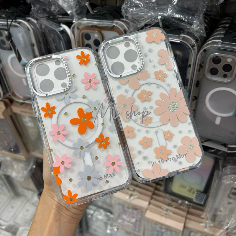 Popphone เคสพิมพ์ลายดอกไม้ มีแม่เหล็กชาร์จ สำหรับ i15promax 16promax