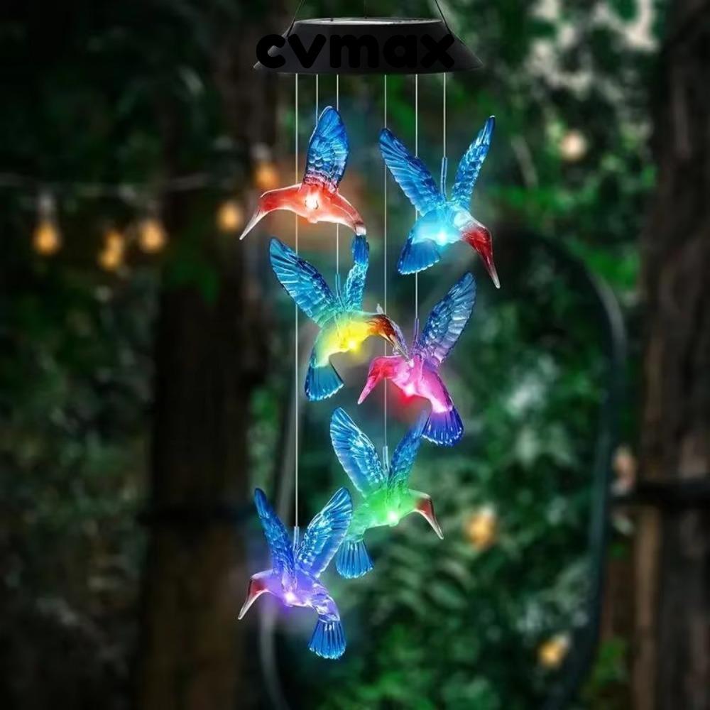 โคมไฟแสง CVMAX, กระดิ่งลมสีเขียวสีฟ้าพลาสติก, โคมไฟตกแต่งลานรุ่นพลังงาน Hummingbird น่ารัก
