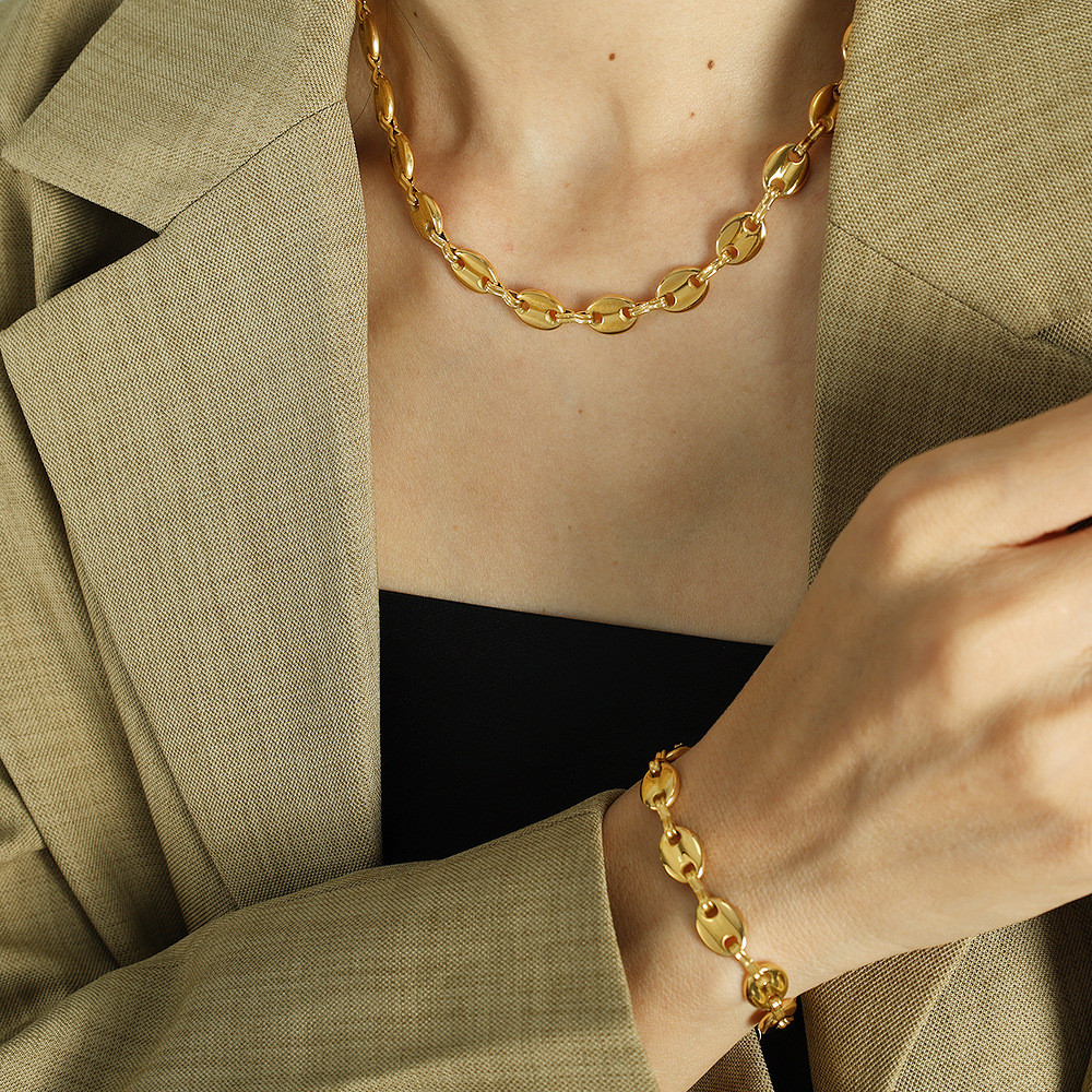 สร้อยข้อมือและสร้อยคอลายจมูกหมู สไตล์หรูหรา จากวัสดุไทเทเนียม สินค้าจากJEPI