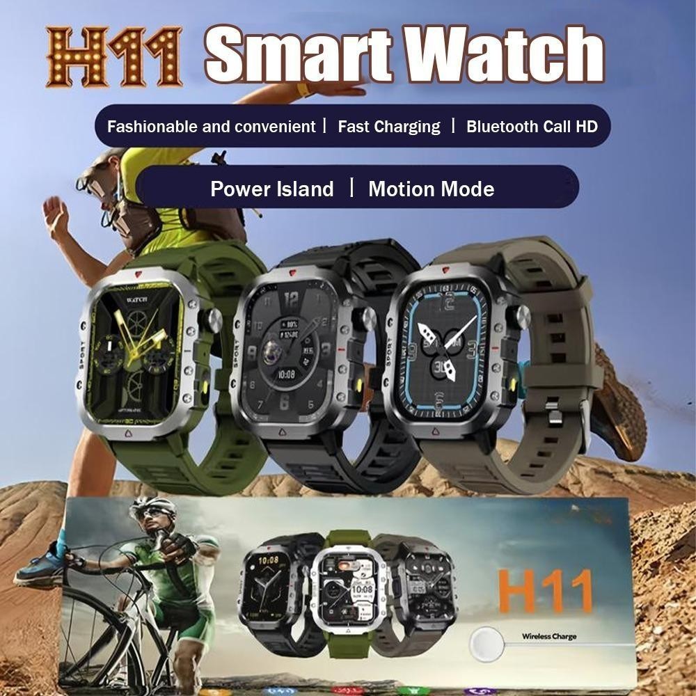 นาฬิกาผู้ชาย WANMEI พร้อมไฟฉาย 2.01 นิ้วบลูทูธกลางแจ้งฟังก์ชั่นเต็มรูปแบบ h11 สมาร์ทวอทช์