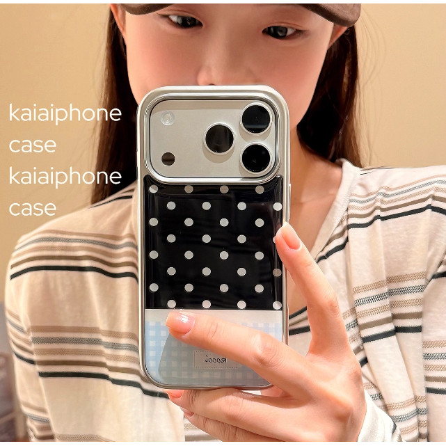 Huiwanju Simple polka dot splicing ลายสก๊อตเหมาะสําหรับ iPhone17promax เคสโทรศัพท์มือถือ ip16pro ใหม่ 13 ผู้หญิง 14pro/15pro อีพ็อกซี่เคสโทรศัพท์มือถือป้องกันการตก