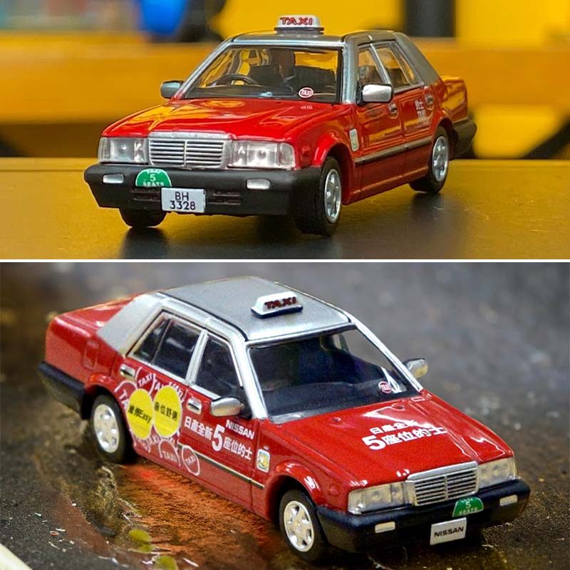 Tiny Micro Shadow 1: 64 Nissan Red TAXI Hong Kong City Alloy Y31 จําลอง TAXI รถรุ่นคอลเลกชันเครื่องป