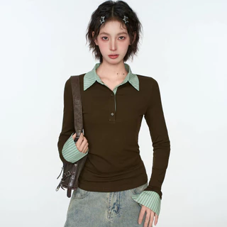 VaVa【ในสต็อก】เสื้อยืดแขนยาวทรงสลิมฟิตสำหรับผู้หญิง ฤดูใบไม้ร่วง/ฤดูหนาว ปี 2026 มาพร้อมดีไซน์ที่เป็นเอกลักษณ์และทันสมัย