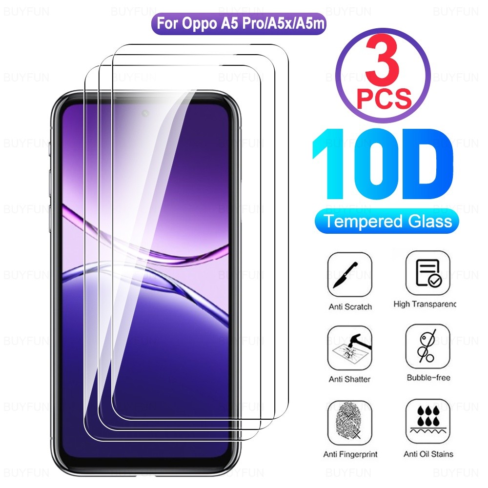 3 ชิ้นสําหรับOppo A5 Pro/A5x/A5m/A5 2025 5G/4Gกระจกนิรภัยด้านหน้าOppo A5 xm Proป้องกันฟิล์มแก้ว