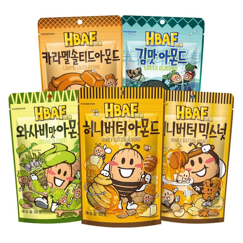 HBAF ถั่วอัลมอนด์ รสสาหร่ายซีฟู๊ดบัตเตอร์ฮันนีวาซาบิ HBAF อัลมอนด์ ถั่วอัลมอนด์ ของว่างนำเข้า HBAF ถ