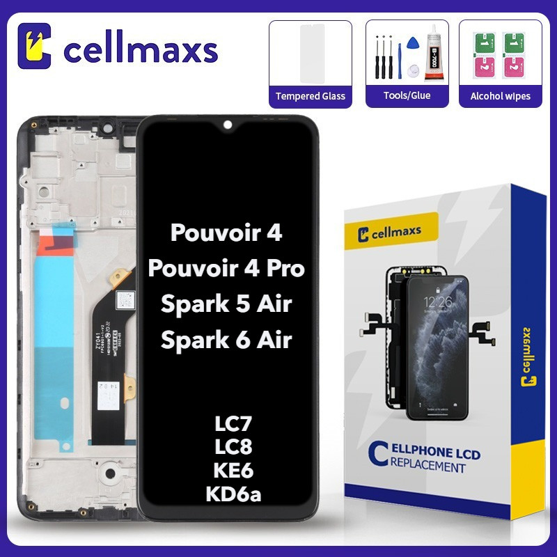 สําหรับ TECNO Pouvoir 4 Pro Spark 5 6 Air LC7 LC8 KE6 KF6 KD6a LCD หน้าจอสัมผัสเปลี่ยนกรอบ