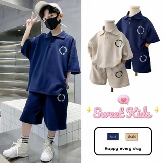 SweetKids พร้อมส่งจากกทม🌸ชุดเซ็ทเด็กแฟชั่น🍓ชุดโปโลเด็กชาย เสื้อแขนสั้นกางเกงขาสั้นสองชิ้น หล่อ ใส่สบาย สไตล์เกาหลี งานดี