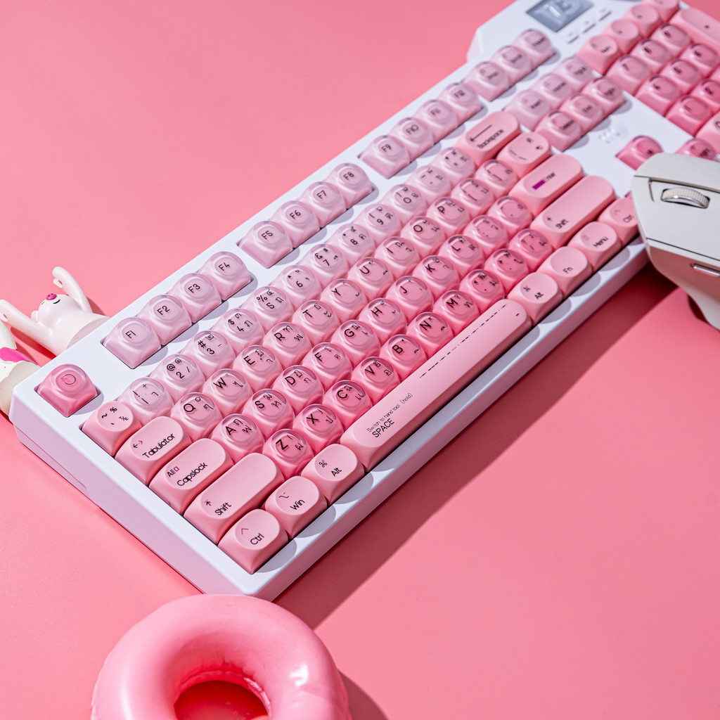 (Keycap Only) Jelly Pink Thai Keycap MOA Profile PBT+PC Material Keycap Semi-transparent for Mechanical Keyboard Custom KeyCaps 61/63/64/68/84/87/96/98/104/108