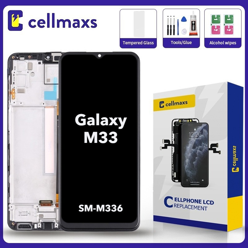 สําหรับ SAMSUNG Galaxy M33 M336B M336BU M336B/DS SM-M336 LCD หน้าจอสัมผัสเปลี่ยนกรอบ