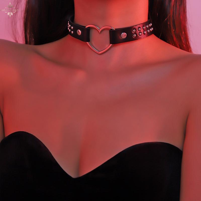 Nf Y2K Punk Gothic Heart Stud หนัง Choker สร้อยคอผู้หญิง-เซ็กซี่ชุบทุกวันสวมใส่เครื่องประดับ noblefl