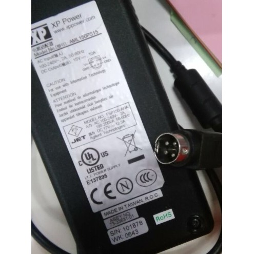 XP P0wer AML150PS15 15V10A อะแดปเตอร์สายไฟรูกลม 4 พินสี่พิน
