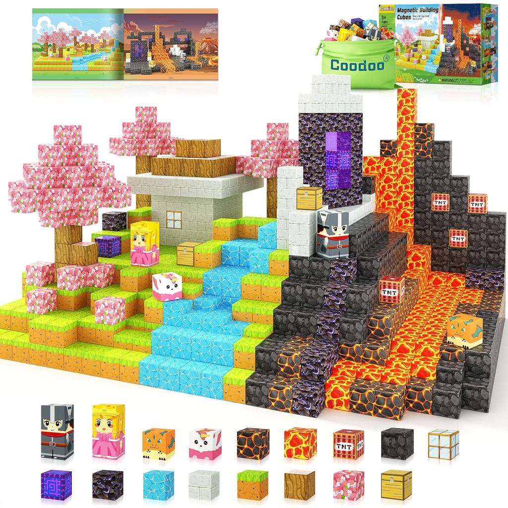บล็อกแม่เหล็ก-สร้างMine Magnet World Magic Portal Set,กระเบื้องแม่เหล็กอาคารบล็อกของเล่นเด็กวัยหัดเด