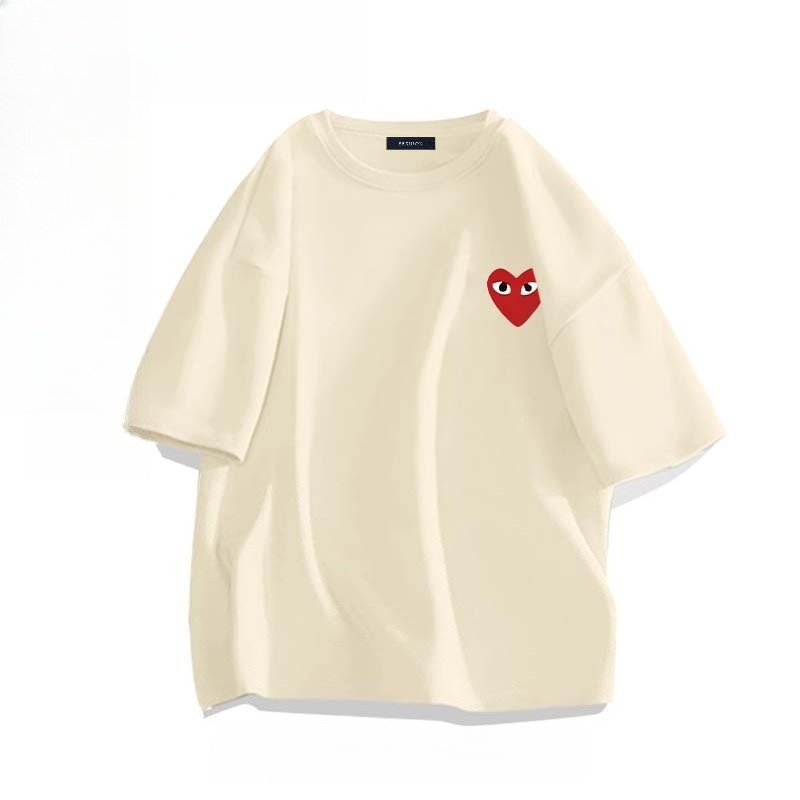 เกาหลี เสื้อแบบดารา เสื้อยืดแขนสั้น SLNDX0429 ผู้ชาย ผู้หญิง ลายทาง ตัวอักษร หลวม ลายสกรีน ฤดูร้อน ฤดูใบไม้ผลิ