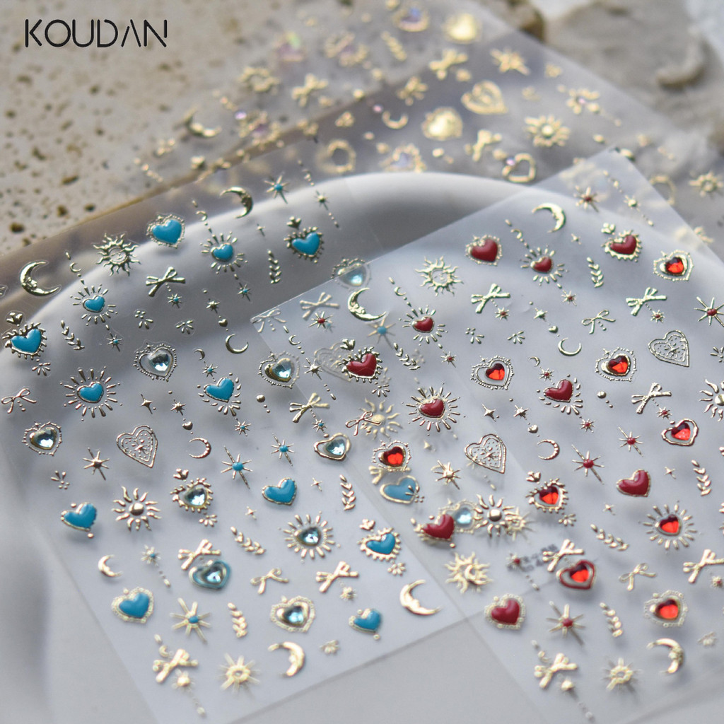 สติ๊กเกอร์ติดเล็บตกแต่งเล็บ 3D คริสตัลเพชร Gilding Heart Bows Moon Blue สีแดงสีชมพู Sweet Shinning KOUDAN